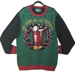 Beer Pong Ugly Christmas Sweater Oh Come All Ye Faithful Green Mens XXL